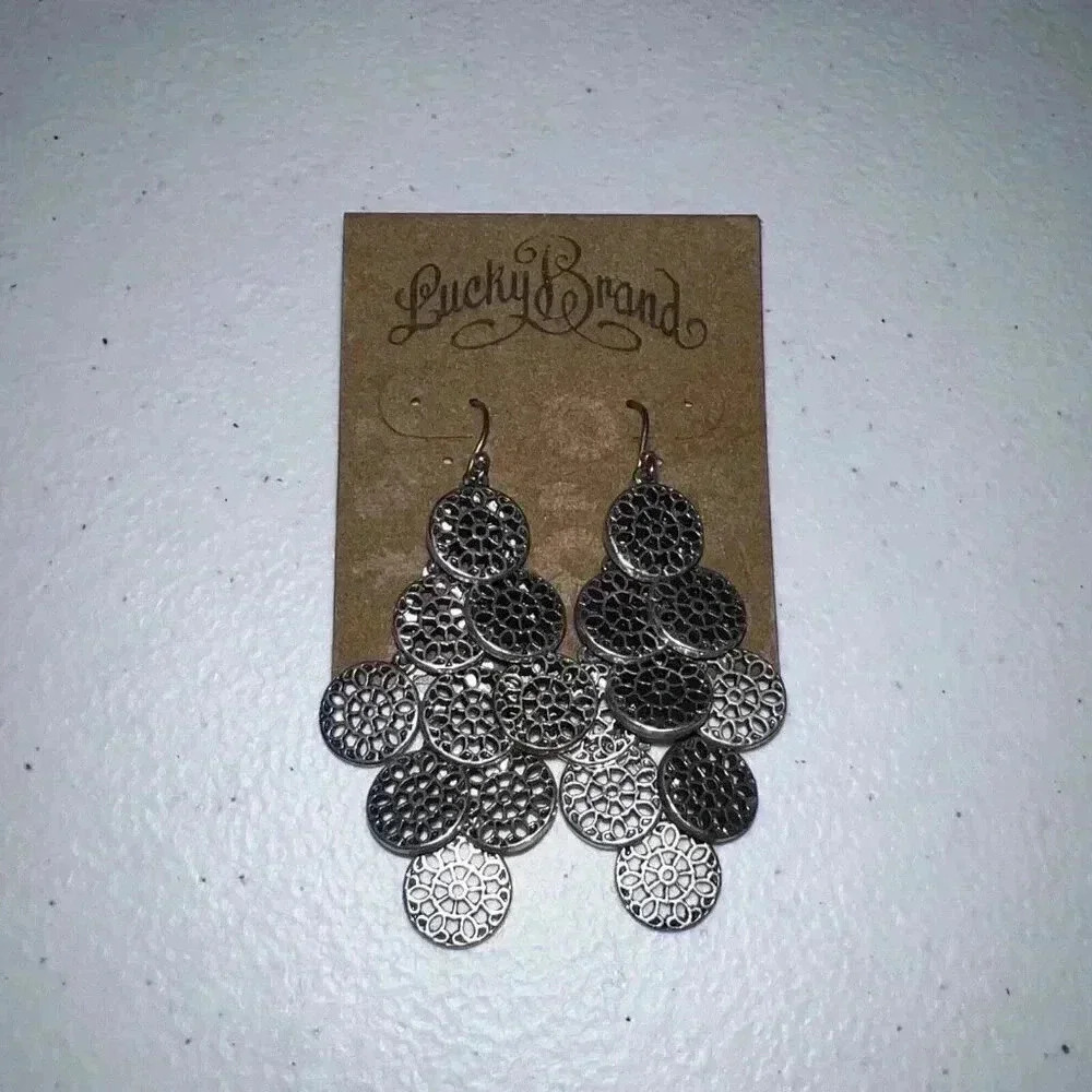 Lucky‎ Brand Silver Tone Dangle Mandala Earrings NWT